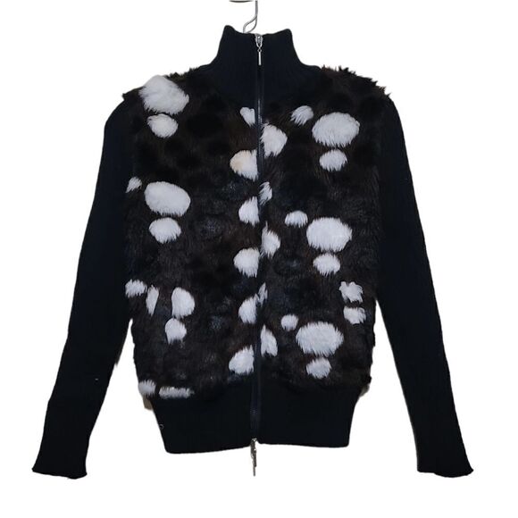 Brown Black and White Sweater Jacket Sz Small - Picture 3 of 6
